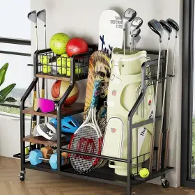 Gdgh7634f634 Unho Large Golf Storage Garage Organizer 2 Bag Stand Holder Club Rack Ball Cart