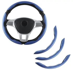 Vampirelover 767552785587 3pcs Carbon Fiber Car Steering Wheel Cover Segmented Anti-skid Blue