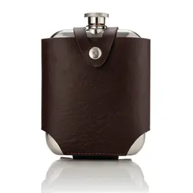 3751 Viski Stainless Steel Flask With Traveling Case - Leather Wrap Stee