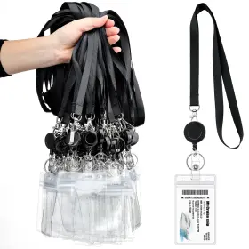 Woanger-badge-55 Woanger 50 Sets Black Lanyards With Retractable Reel Solid Color Lanyar