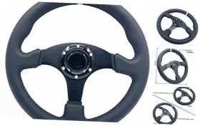 5118 Ye 13 Inch White Stripe Flat Racing Steering Wheel Microfiber Leather And Strap