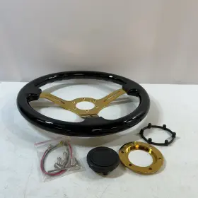 9112 Yehicy Racing Sport Steering Wheel Gold Spokes Wood With Horn Button
