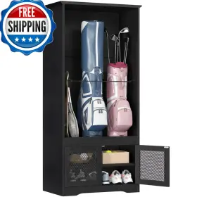 B0fs166srw Yitahome Wooden Golf Bag Organizer Multifunctional Storage Cabinet For 2