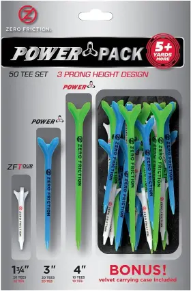 Zu10003 Zero Friction Golf Tee Variety Pack 50 Set Includes White/blue/lime