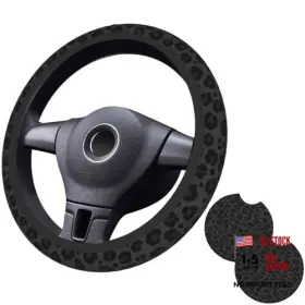 Swc005 Zhongdongsj Cheetah Steering Wheel Cover With 2 Pcs Car One Size Black Leopard Print