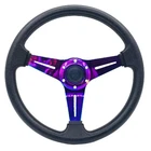 13.8 Car Racing Steering Wheel Neo Chrome Spokes Flat Drifting Universal New. Price: $58.52.