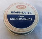 Vintage Lidded Tin Container Advertising "bays Readi-tapes For Golfers Hands" Used. Price: $9.95.