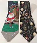 Set Of 2 Ties Christmas Santa Golfing & Everyday Clubs Ball Classic Euc Pre-owned. Price: $12.88.