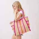 Scarvesme Women Beach Vacay Multi Color Stripe Pattern Natural Straw Tote Bag New. Price: $34.99.