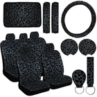 15 Pcs Black Leopard Print Car Accessories Set - Steering Wheel Cover, Armrest New. Price: $79.19.
