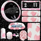 JINGSEN11 Pieces Car Accessories Set,fluffy Cow Print Plush Pink New. Price: $31.07.