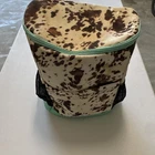 Cow Print Insulated Cooler Backpack Brown Beige Mint Green Shoulder Strap Used. Price: $17.00.