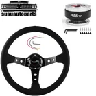 14INCH Genuine Leather Racing Steering Wheel Drifting Deep Dish W/ Quick Release New. Price: $75.55.
