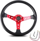 Universal Car Racing Steering Wheel Red Aluminum Spoke 13.8 Vinyl Leather Rift New. Price: $46.93.