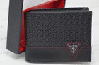 New Guess Men's Logo Embossed Black Leather Bifold Wallet With Gift Boxed. Price: $29.99.