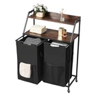 Uimoso 2-TIER Laundry Sorter Organizer Cart Wheels Hooks, Dual Compartments New. Price: $59.99.